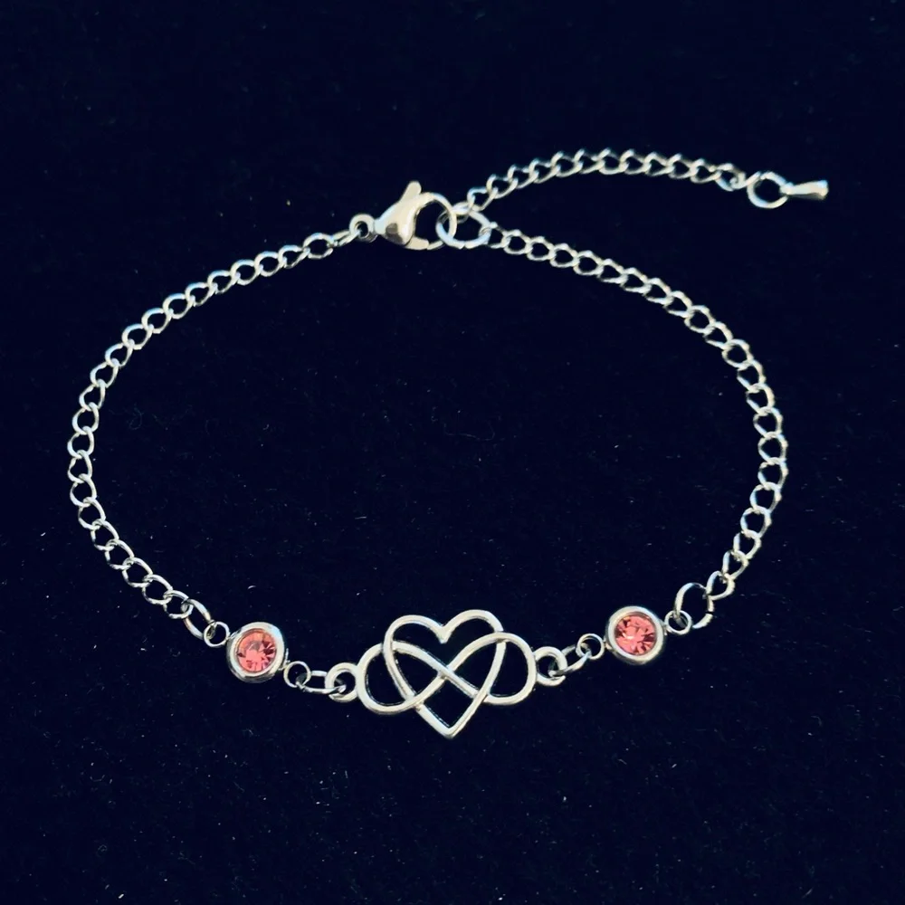 Infinity Heart chain bracelet or anklet with birthstone charms